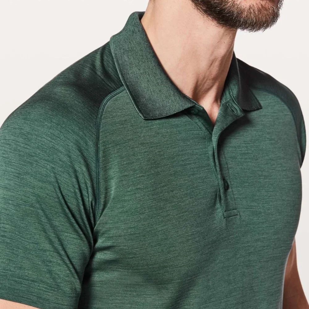 Lululemon Metal Vent Tech Short Sleeve Polo in Green Heathered; Size XL